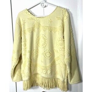 Cherie Houston Hand Made Chenille Tasseled Yellow Shirt Size Medium